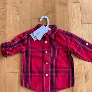 Plaid button down shirt.